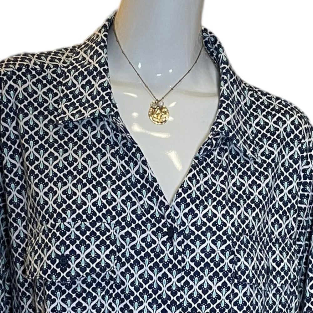 Croft & Barrow Retro Print Button Down Blouse - image 3
